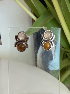 CHLOE Vintage Tiger Eye & Moonstone Earrings